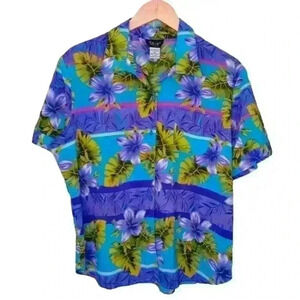 Vintage Hawaiian Button Down Short Sleeve Top Blouse